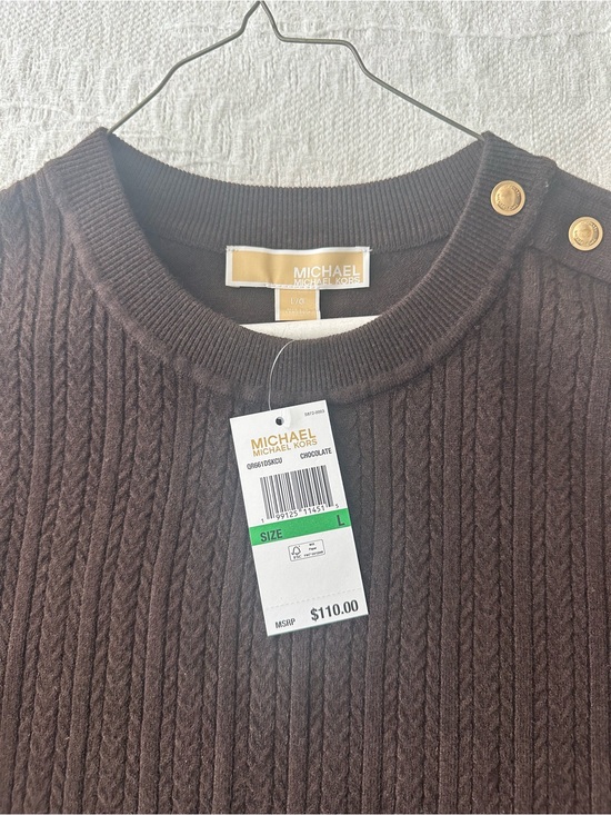 MICHAEL Michael Kors Sweaters - MICHAEL Michael Kors Chocolate Brown Cable Knit Sweater with Gold Buttons